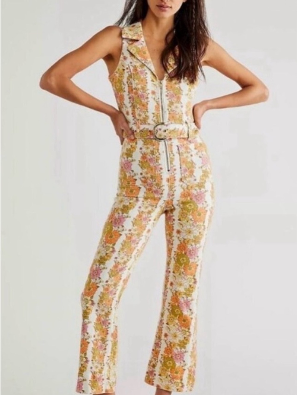 Show Me Your MuMu Sleeveless Floral Zip Jumpsuit in White, Pink, Orange, Green